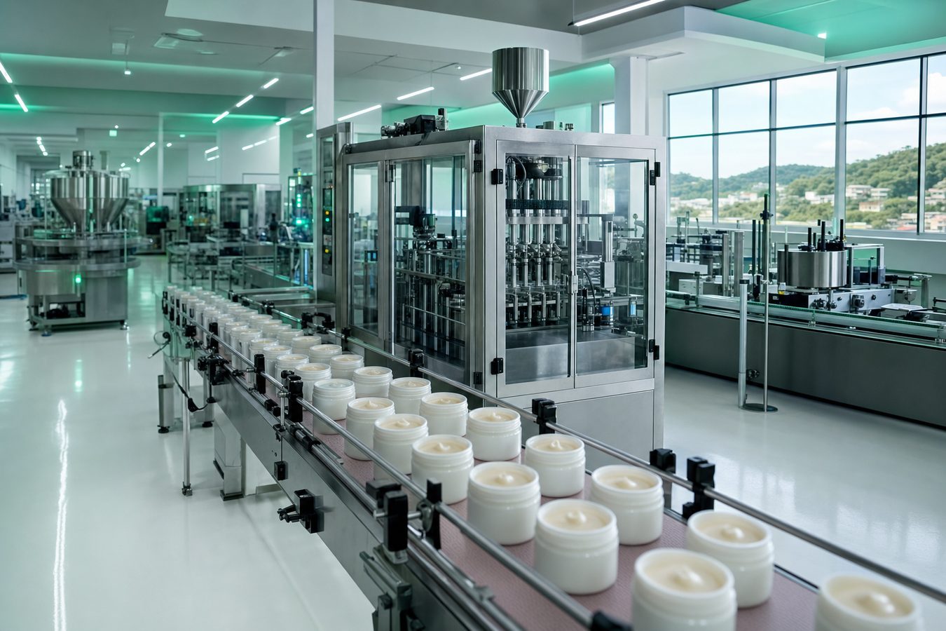 Linha de envase industrial de cosméticos